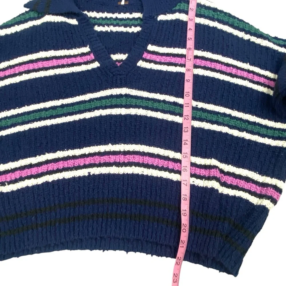 Free People NWT Kennedy Pullover Stripe Knit Sweater Size Medium Cropped Relaxed